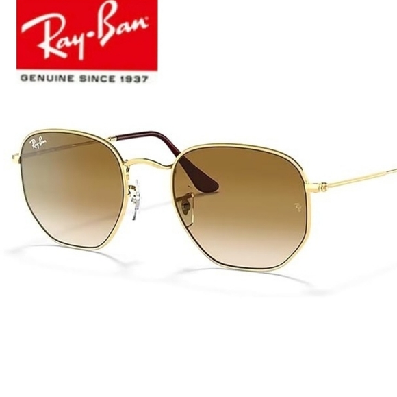 RayBan Hexagonal Gradient Brown Lenses RB3548N Gold Frame Men & Women - Picture 1 of 16